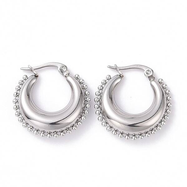Non-Tarnish 304 Stainless Steel Crescent Moon Hoop Earrings for Women