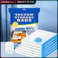 【Dealsforyoudays】 Vacuum Storage Bags 8pcs Multi Size Reusable Waterproof with 1 Pump Ultra Compact Lightweight Space Sav...