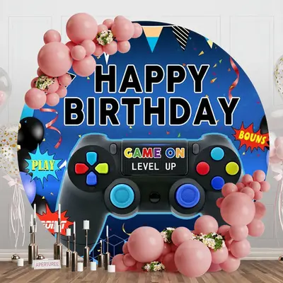 Round Gamepad Blue Happy Birthday Backdrop For Boy - Aperturee