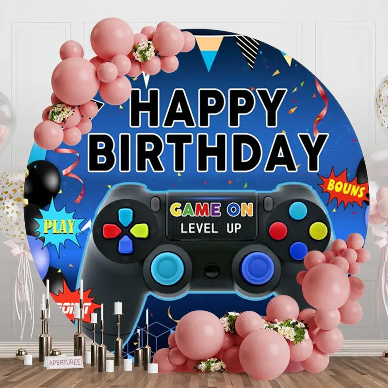 Round Gamepad Blue Happy Birthday Backdrop For Boy - Aperturee