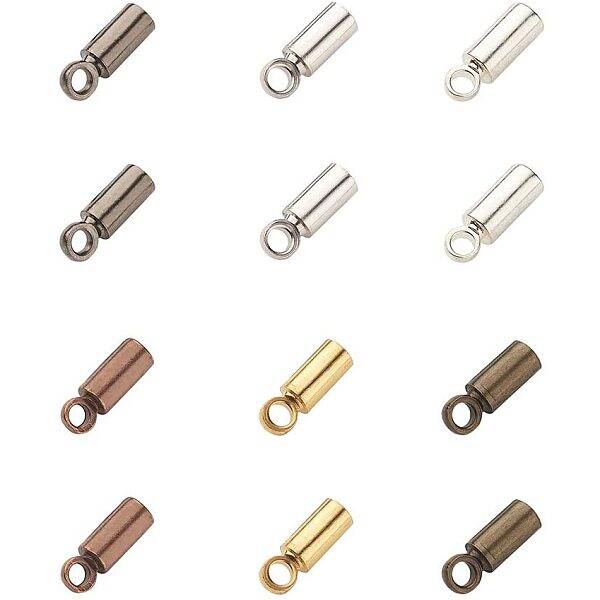 210 pcs 6 Colors Brass Cord End Caps Bead Barrel Loop Clasp for Bracelet Necklace Jewelry DIY Craft Making Leather Art