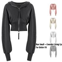 Arssm Cropped Hoodie Double Zipper Workout Jacket With Thumb Holes | Women's Stylish Athletic Crop Top Fabric Womenswear Ziph...