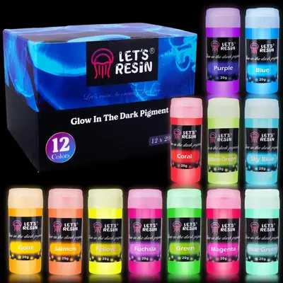 12 Colors Glow in The Dark Pigment Powder - 20g/0.7oz Each Bottle Epoxy Resin Luminous Pigments for Slime, Nails, Acrylic Pai...