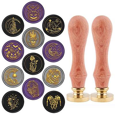 12Pcs 12 Patterns Brass Wax Seal Stamp