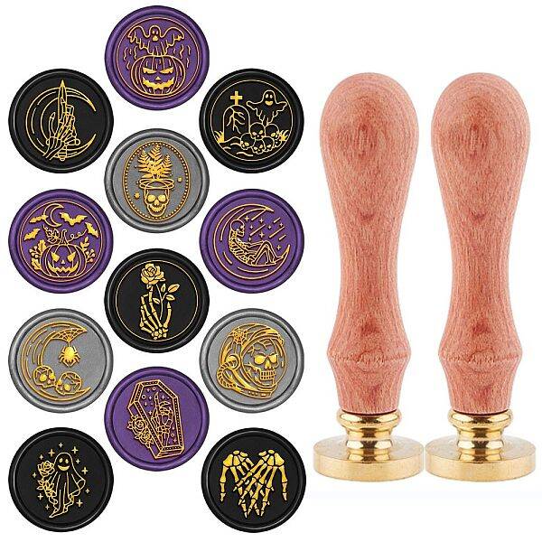 12Pcs 12 Patterns Brass Wax Seal Stamp