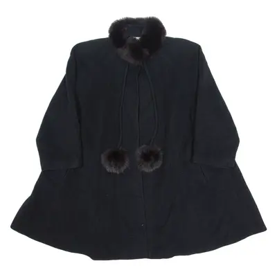 YAIN CHABASON Womens Trench Coat Black Wool 90s L