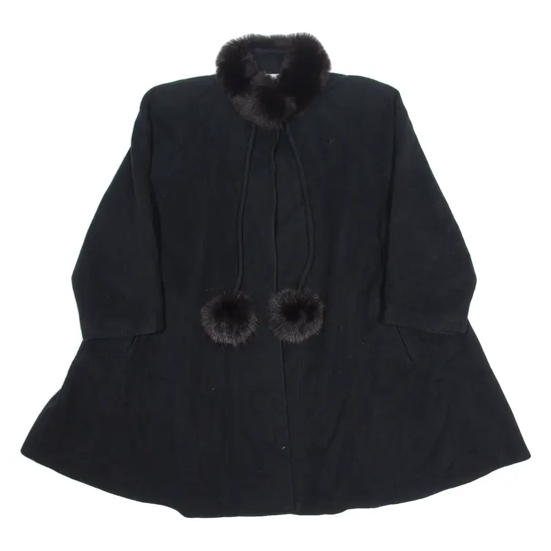 YAIN CHABASON Womens Trench Coat Black Wool 90s L