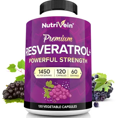 Nutrivein Resveratrol 1450mg - Supports Healthy Aging & Promotes Immune, Brain Boost & Joint Support Antioxidant Supplements ...