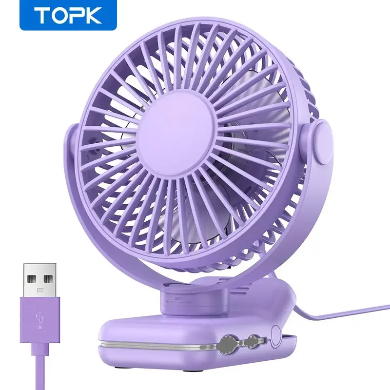TOPK Mini Portable Clip on Fan, USB Powered Desk Fan, 3 Speeds Quiet Wind Rotatable Personal Electric Fan, Standup Fan for Ro...