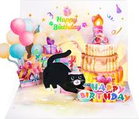 Birthday Cards, Cute Cat MUSIC & LIGHTS & BLOWABLE CANDLE Funny Pop up Happy Birthday Card, Birthday Gifts for Women Men Cat ...