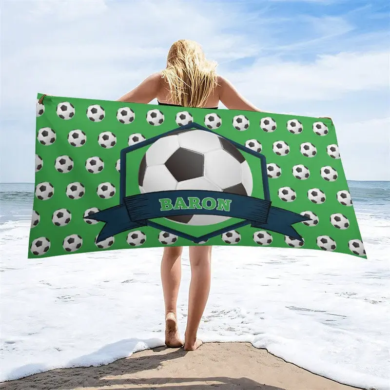 Green Football Custom Name Boy Beach Pool Towel - Aperturee