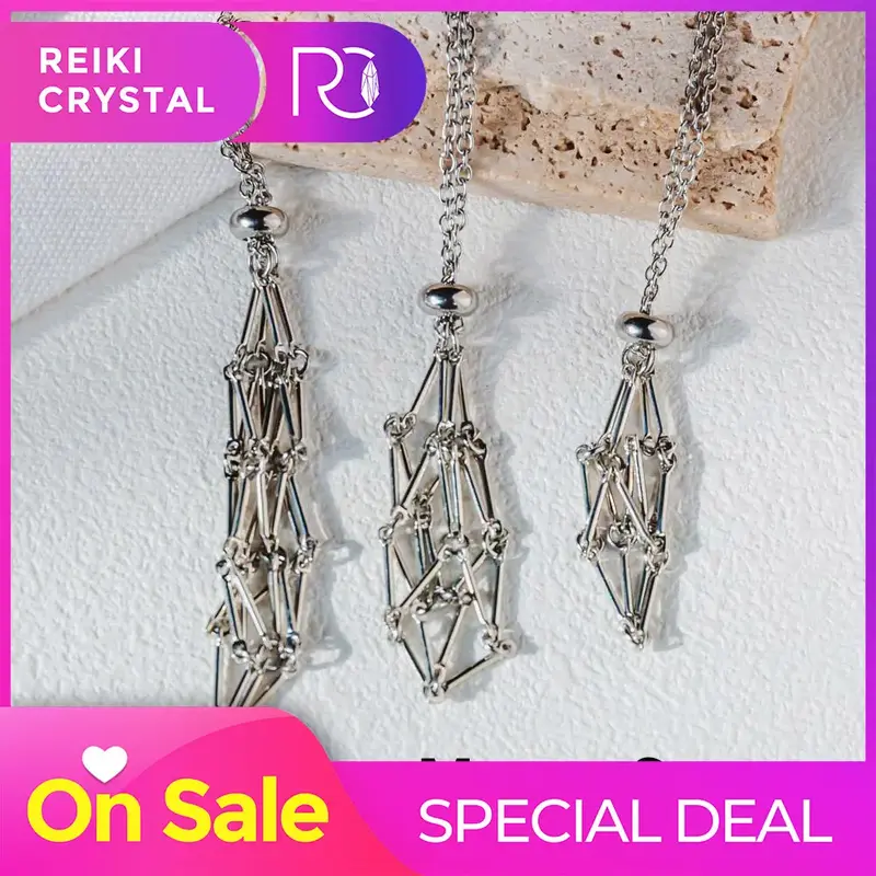 Crystal Holder Necklaces Cage Real Natural Gemstone Necklace Holder Adjustable Gold and Silver Cage Necklace for Women Men,Si...