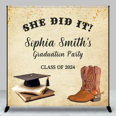 She Did It Class 2024 Cowgirl Custom Grad Backdrop - Aperturee