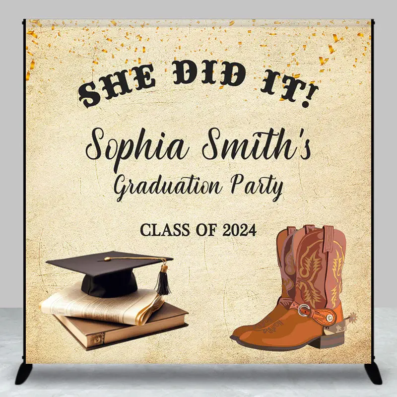 She Did It Class 2024 Cowgirl Custom Grad Backdrop - Aperturee
