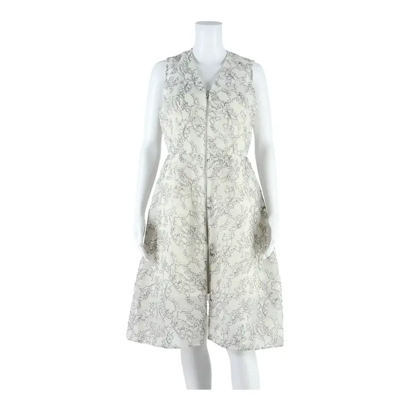 WHISTLES Womens A-Line Dress Cream Floral Sleeveless Midi UK 12
