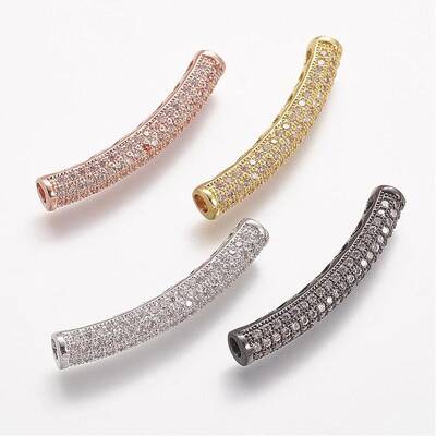 Brass Micro Pave Cubic Zirconia Tube Beads
