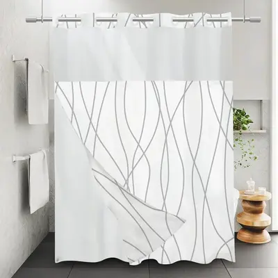 Minimalist Line Pattern Design Shower Curtain, Abstract Waterproof Shower Curtain, Bathroom Accessories Bath Curtain, Bathroo...