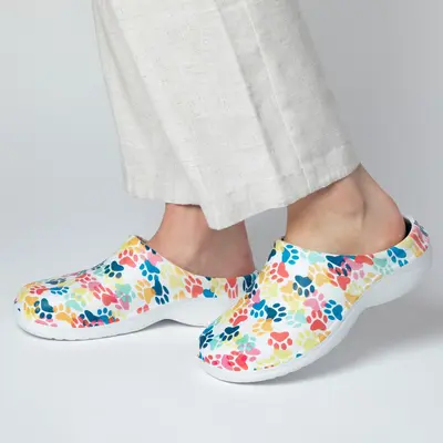 Women's Paw Print Garden Clogs - Botanical Paws - 8