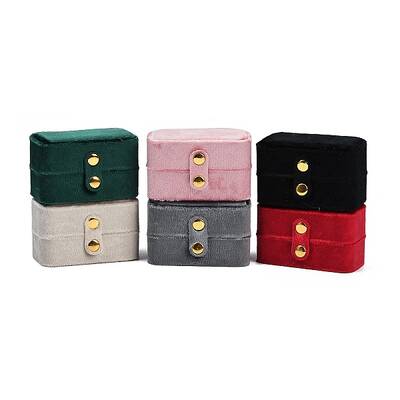 Mini Rectangle Velvet Ring Storage Boxes with Snap Buttons