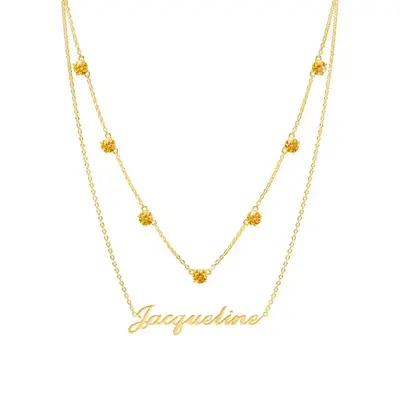 Sterling Silver With Gold Plated Round Cubic Zirconia Personalized Birthstone Classic Name Layered Necklace