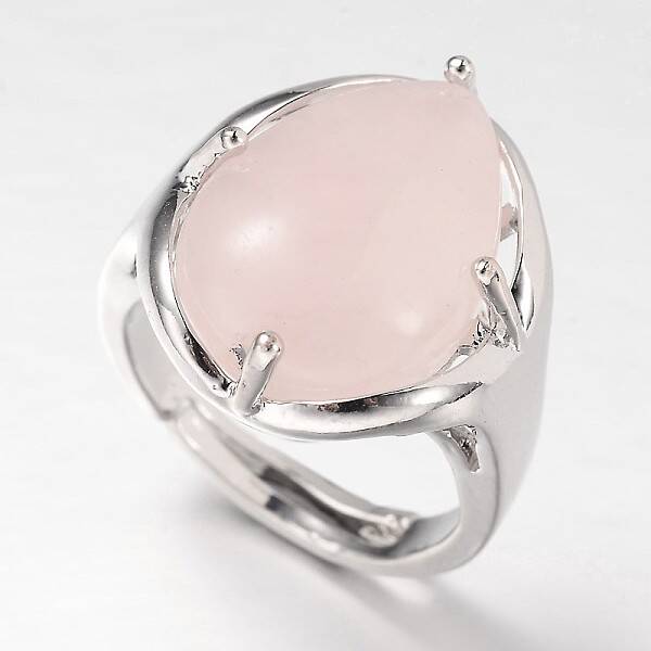 Teardrop Platinum Tone Brass Gemstone Adjustable Wide Band Rings