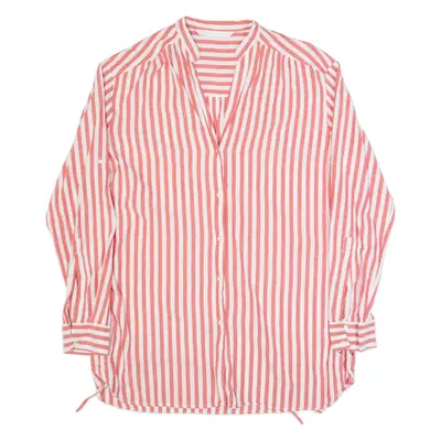 ZARA TRAFALUC Womens Printed Shirt Red V-Neck Long Sleeve Striped M