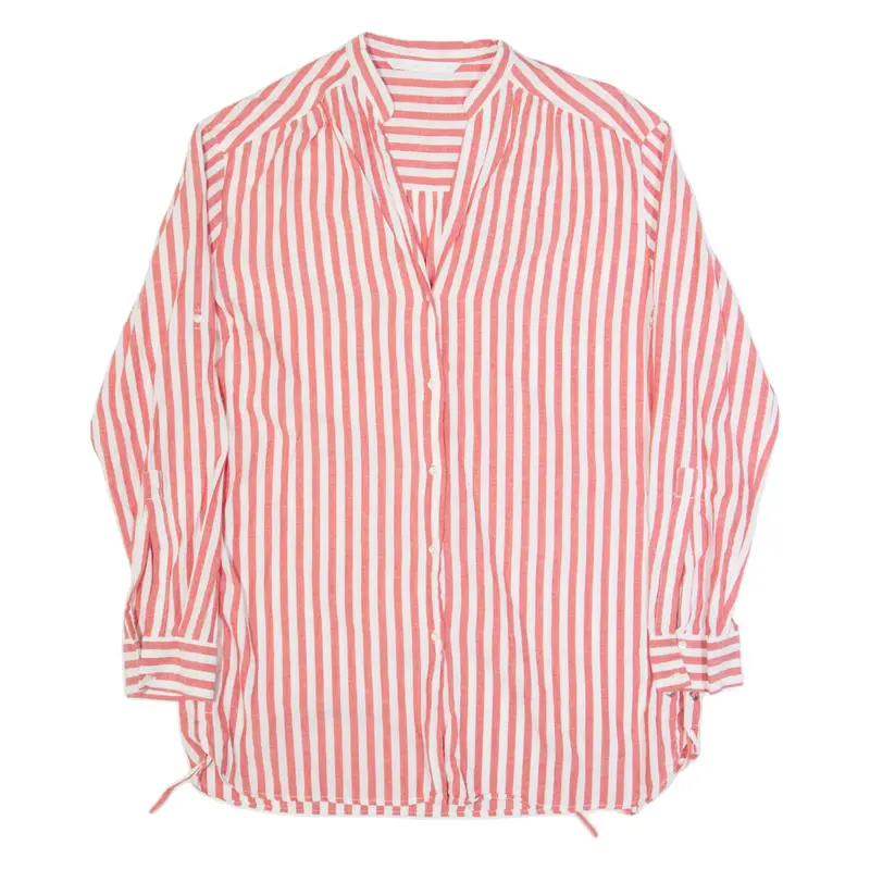 ZARA TRAFALUC Womens Printed Shirt Red V-Neck Long Sleeve Striped M