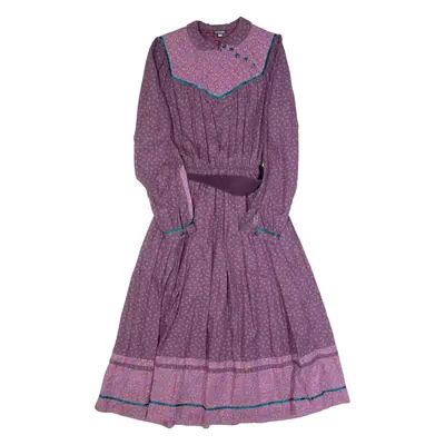 ELKONT Womens A-Line Dress Purple 90s Spotted Long Sleeve Long XS
