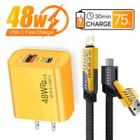 48W USB C Fast Charger Set, Fast Charging Adapter with 6.6ft 4-in-1 USB A+Type C Data Sync Cable For iPhone 17/16/15/14/13/12...