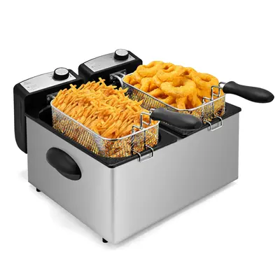 SUSTEAS Double Basket Electric Deep Fryer 1500W Adjustable Temp Fast Heating 3L Capacity Splatter-Free Dishwasher-Safe for Ef...