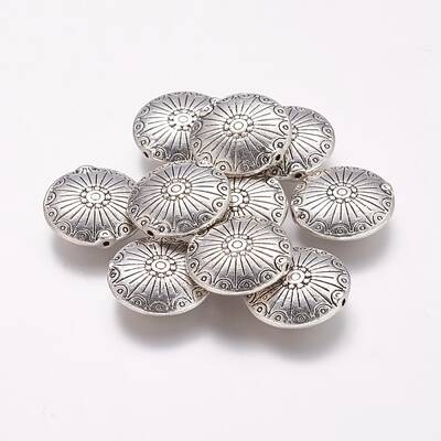 Tibetan Style Alloy Flat Round Carved Wheel Beads