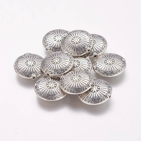 Tibetan Style Alloy Flat Round Carved Wheel Beads