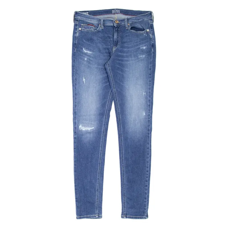 TOMMY HILFIGER Nora Mid Rise Distressed Womens Jeans Blue Slim Skinny W31 L31