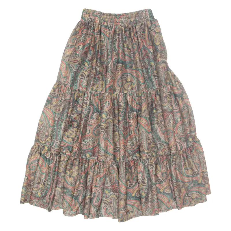 JERSEY Womens Pleated Skirt Brown Midi Crazy Pattern XS