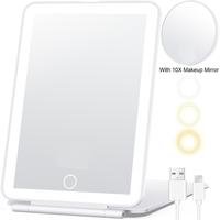 Rechargeable Travel Makeup Mirror with LED Lights and 10X Magnifying Mirror, Portable Makeup Mirror, Suitable for Home & Trav...