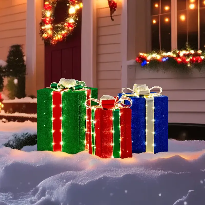 SUNJOY 20 Inch Set of 3 Lighted Gift Boxes with LED Lights