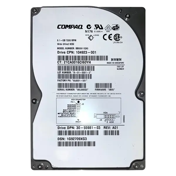 BB00911CA0 Compaq 9.1GB Ultra WIDE SCSI 7200 3.5-inch Hard Drive