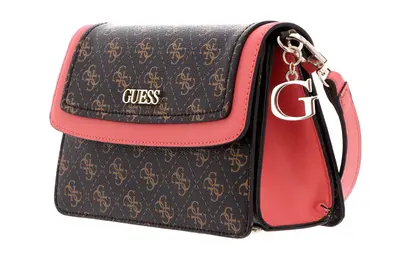 Guess, Camy, synthetic leather, 4G logo, fabric shoulder bag, coral/brown, for women