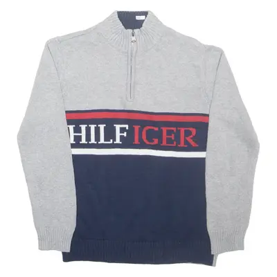 TOMMY HILFIGER 16-18 Boys Jumper Grey 1/4 Zip Tight Knit L