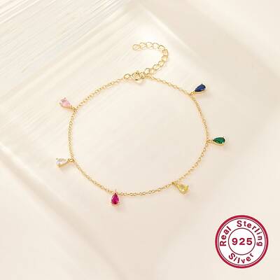 Colorful Cubic Zirconia Teardrop Charm Bracelets for Women