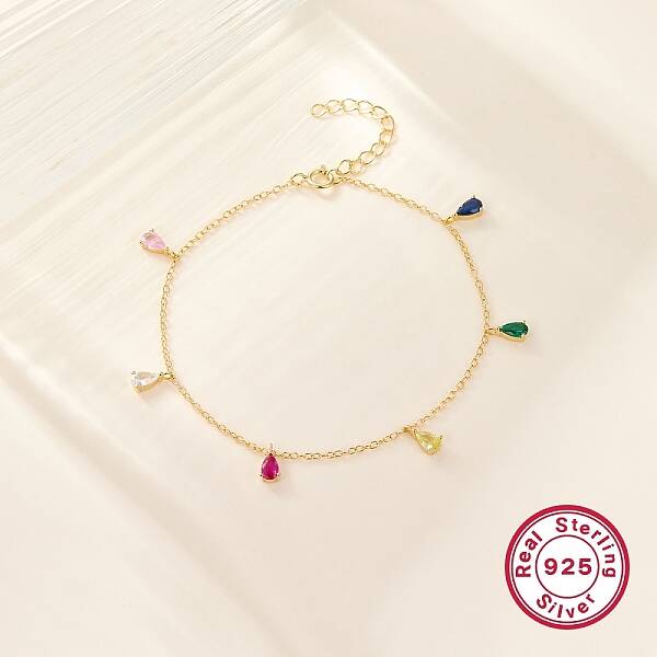 Colorful Cubic Zirconia Teardrop Charm Bracelets for Women