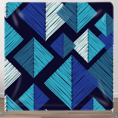 Aperturee Blue Pyramid Pattern Fabric Backdrop For Party Decor - Aperturee