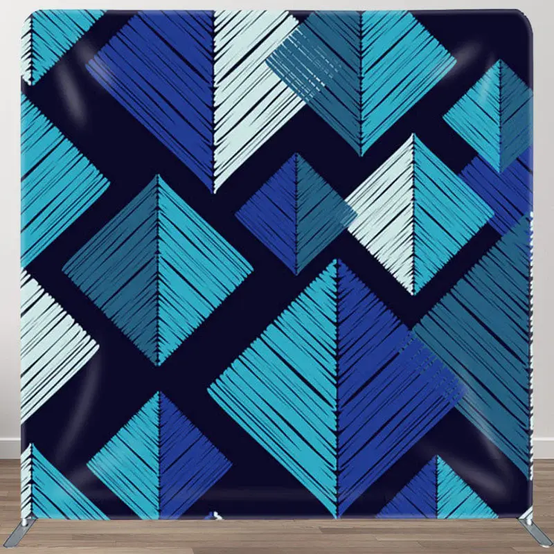 Aperturee Blue Pyramid Pattern Fabric Backdrop For Party Decor - Aperturee