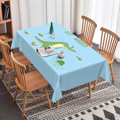 Aperturee Blue Dinosaur Diving Cartoon Rectangle Tablecloth, 52x70 Inch, 30.82 USD, rectangle tablecloths, ZJY04665-A