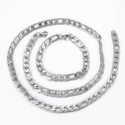 Trendy Men's 201 Stainless Steel Curb Chain Necklaces & Bracelets Sets