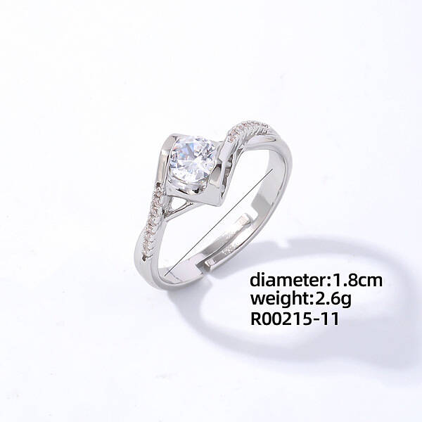 Rhombus Platinum Brass Adjustable Ring with Cubic Zirconia