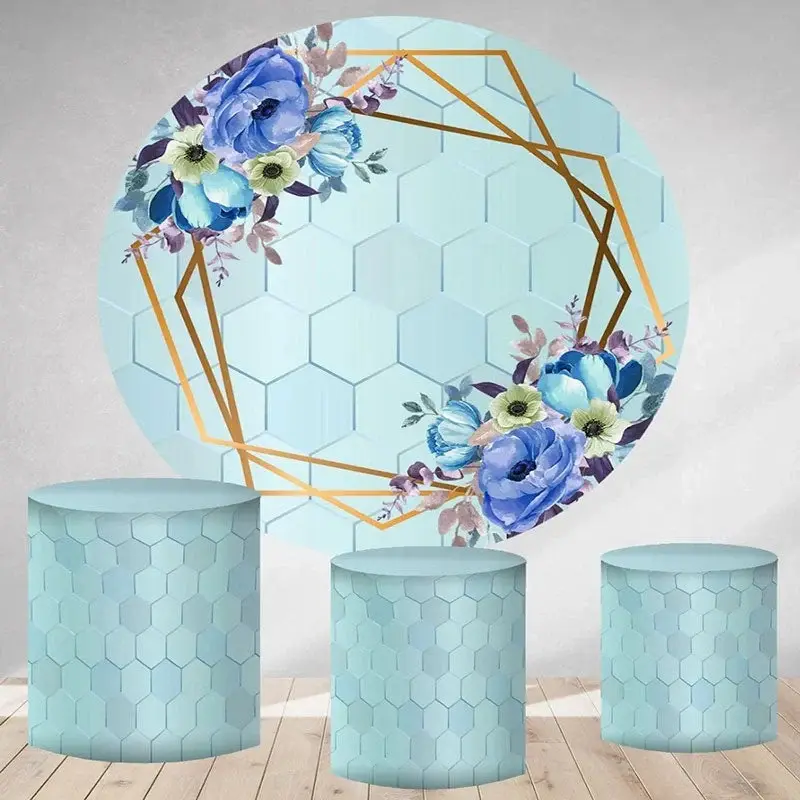 Aperturee Purple Blue Floral Round Happy Birthday Party Backdrop | Round Backdrop Cover Diy | Circle Party Backdrop | Circle ...