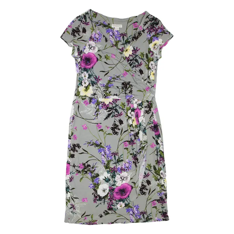 MONSOON Womens Day Dress Grey Viscose Floral Short Sleeve Knee Length UK 10