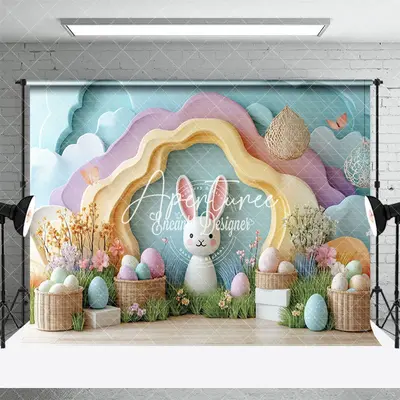 Aperturee Colorful Wall Bunny Egg Floral Easter Photo Backdrop, 3X2FT(1MX0.6M), 14 USD, easter backdrops, ENHD2J82-M