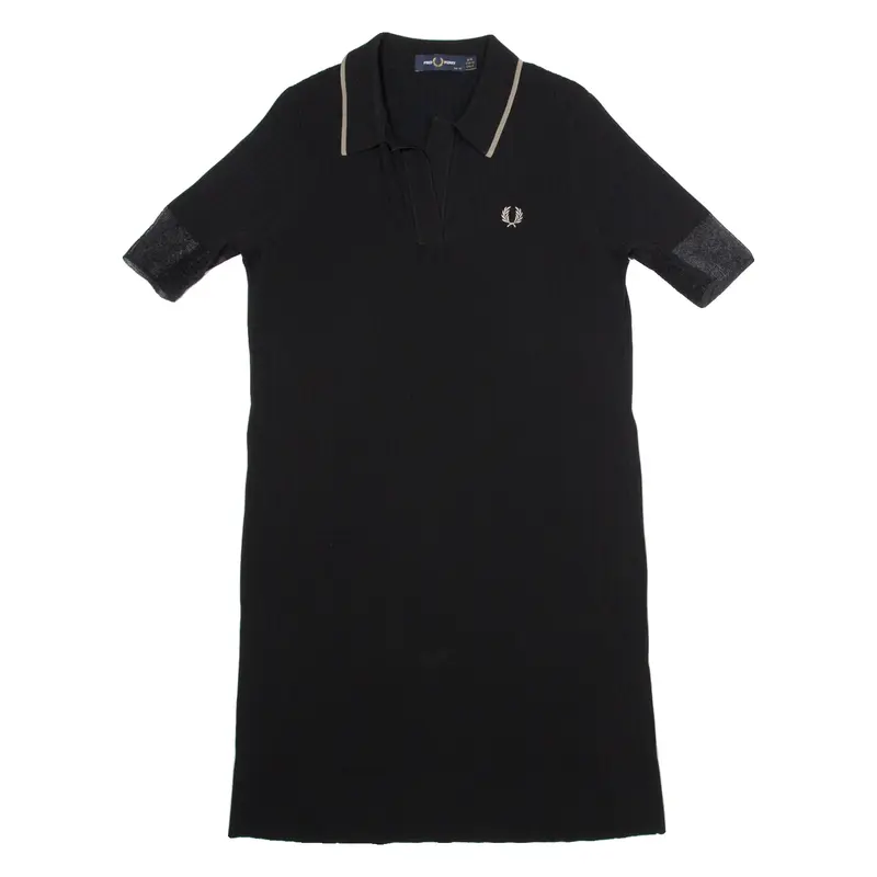 FRED PERRY Long Womens Top Black V-Neck UK 10